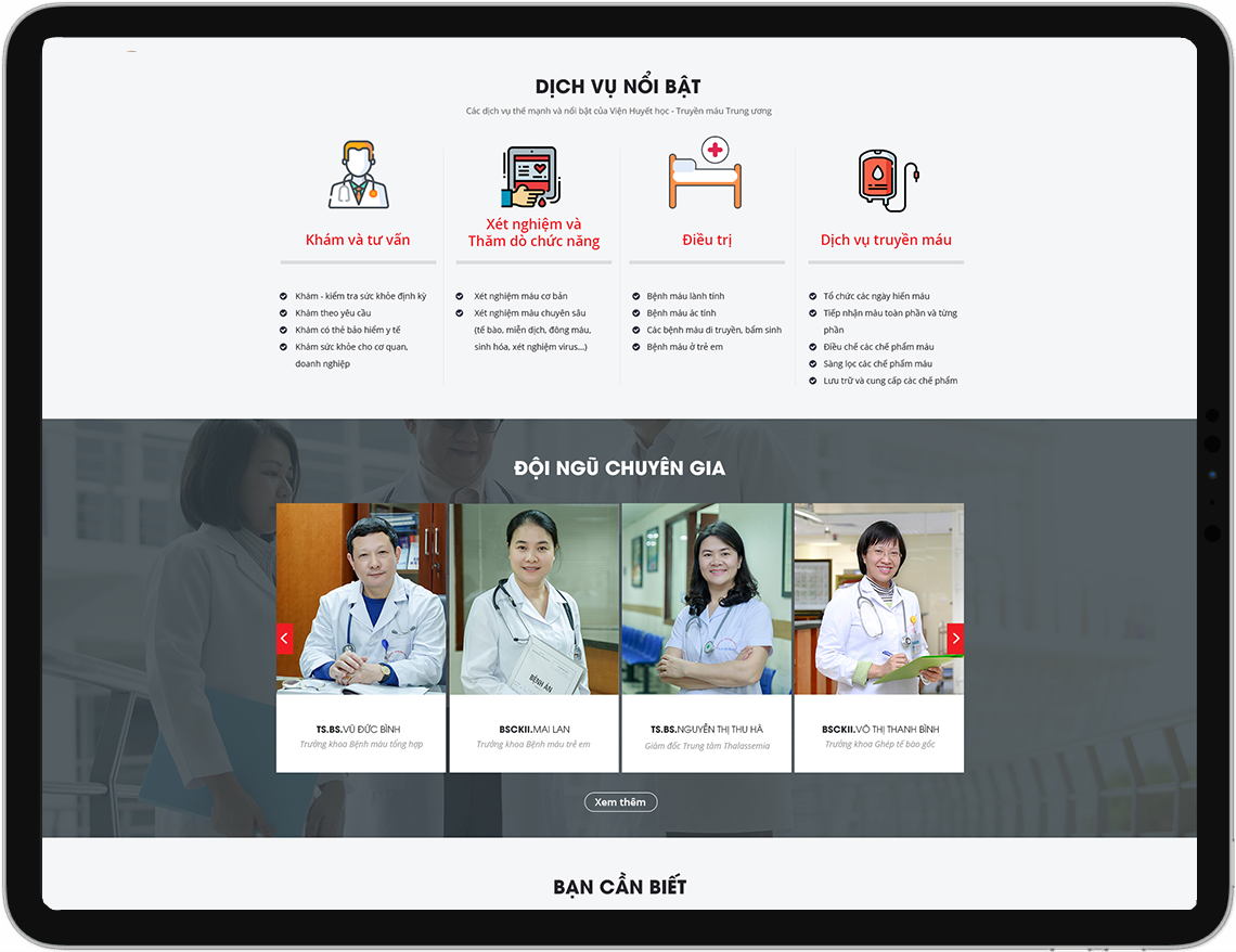 Wecan Group thiết kế giao diện website phiên bản mới của Viện Huyết Học - Truyền Máu Trung Ương